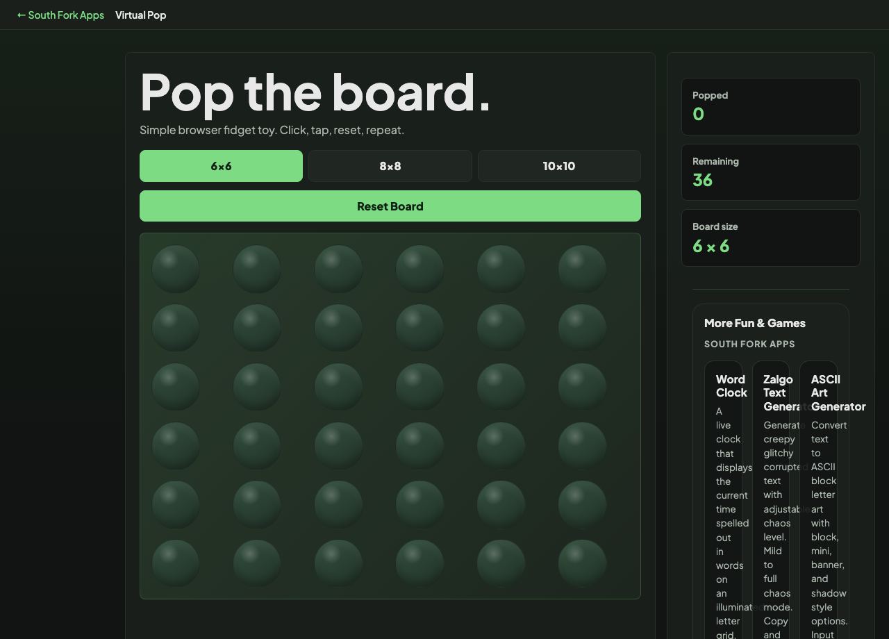 Virtual Bubble Wrap interface preview