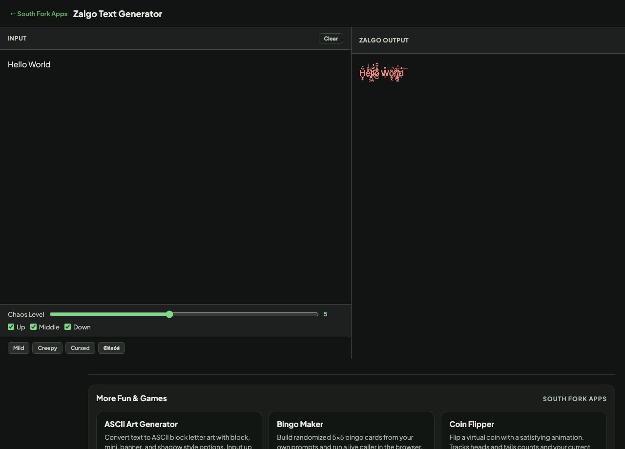 Zalgo Text Generator interface preview