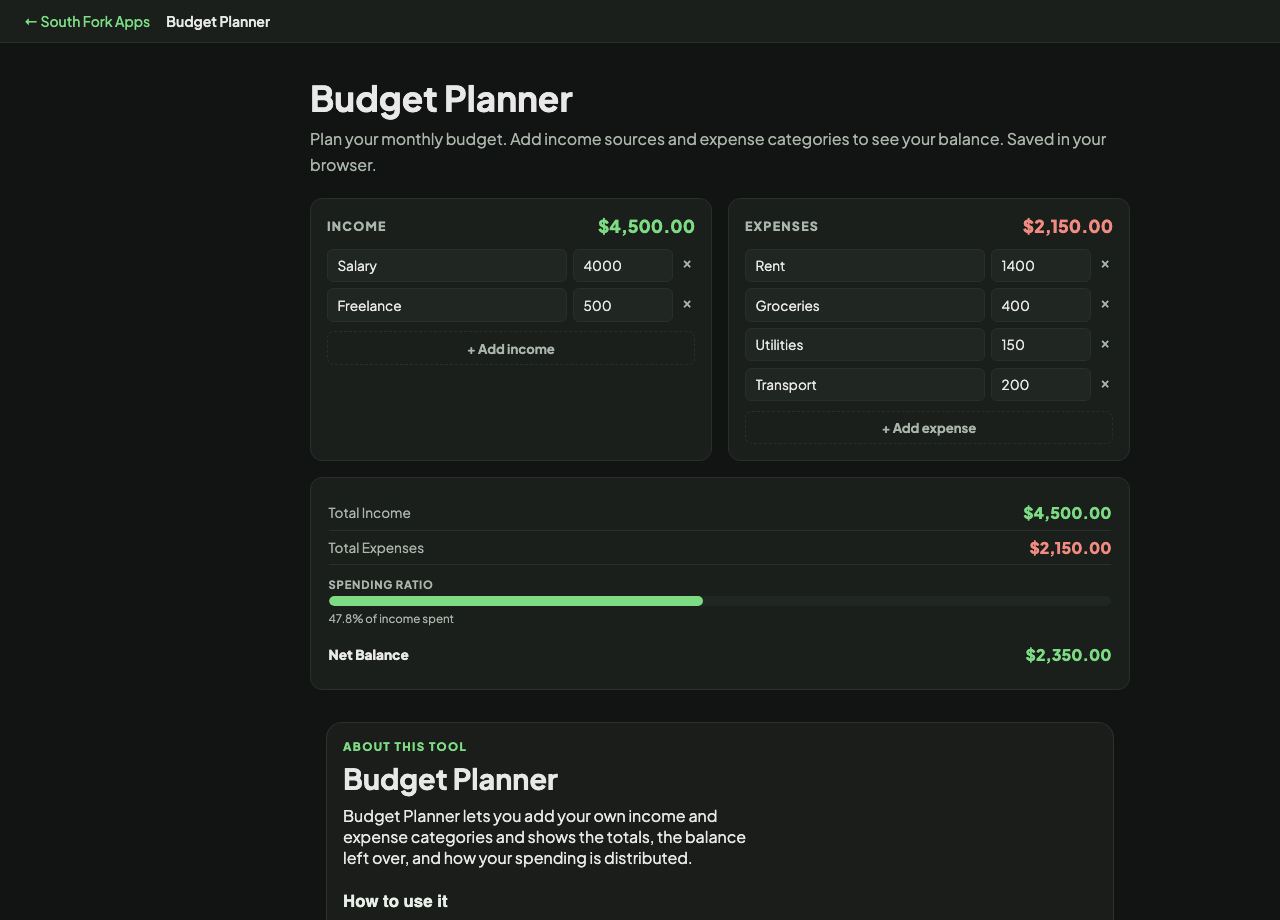 Budget Planner interface preview