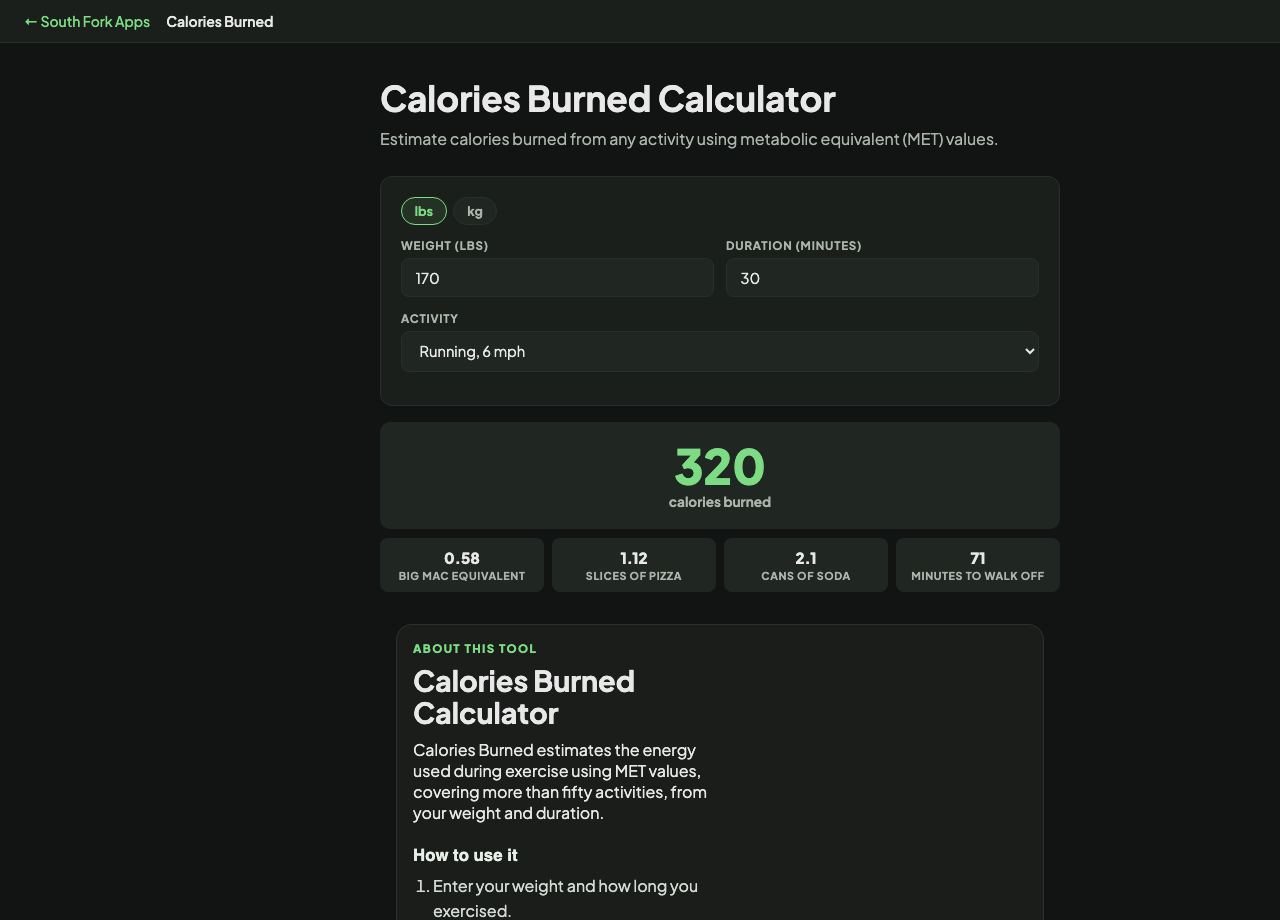 Calories Burned Calculator interface preview