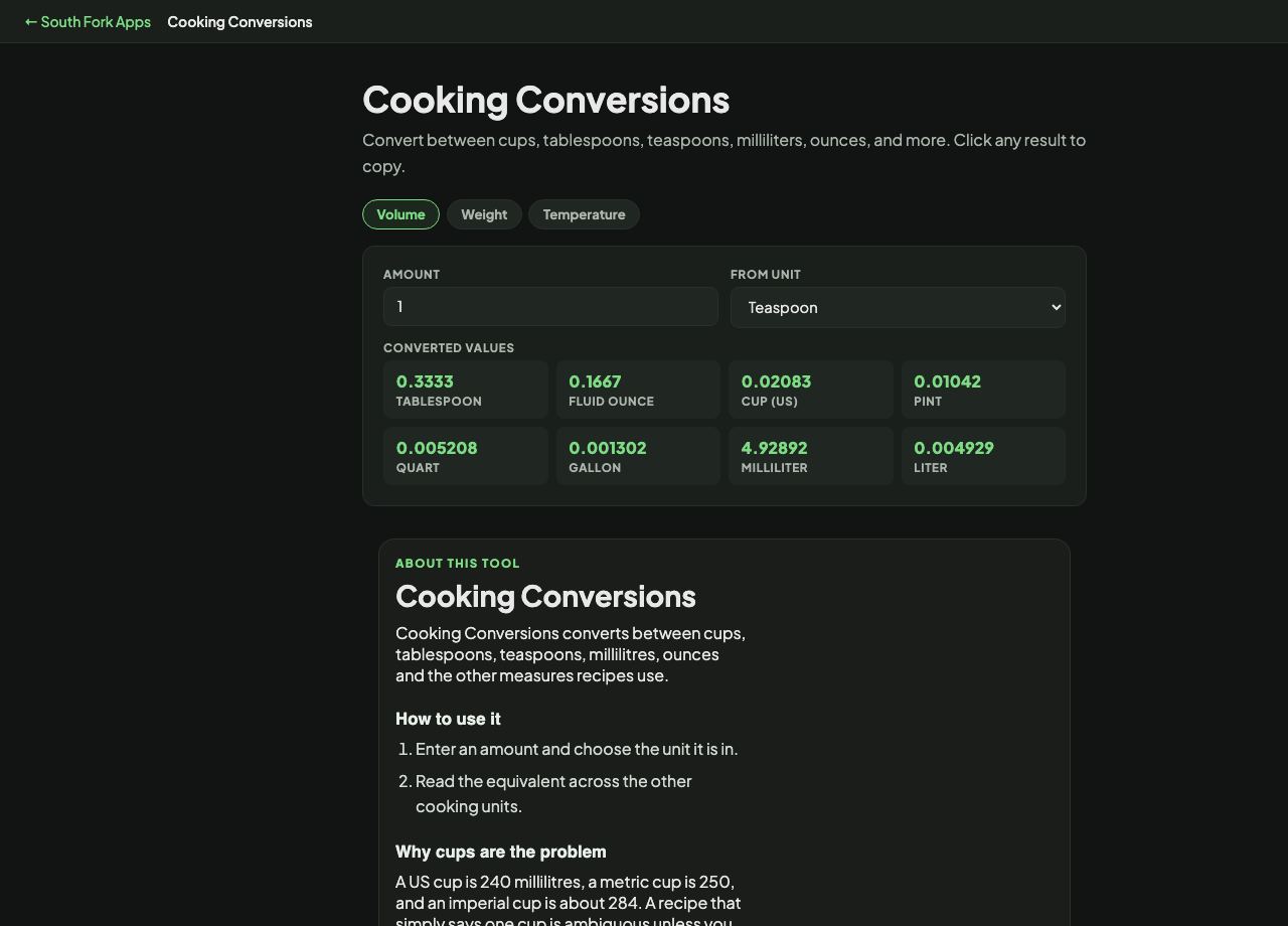 Cooking Conversions interface preview
