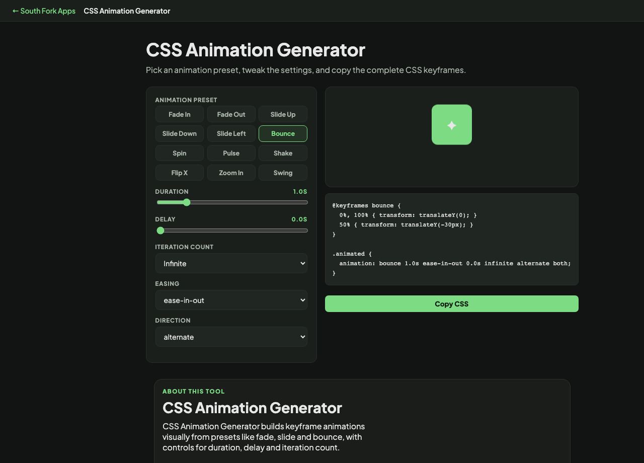 CSS Animation Generator interface preview