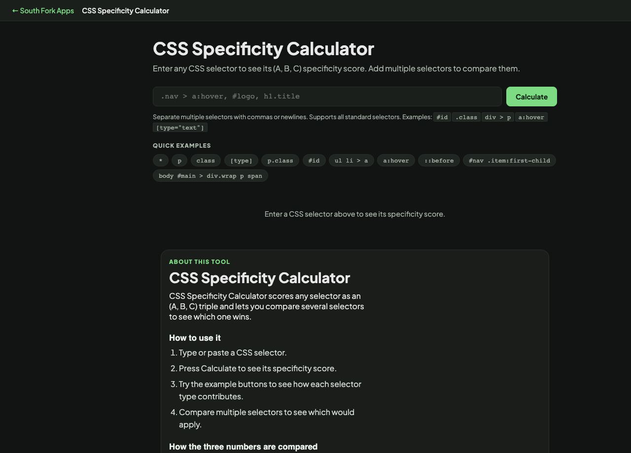 CSS Specificity Calculator interface preview