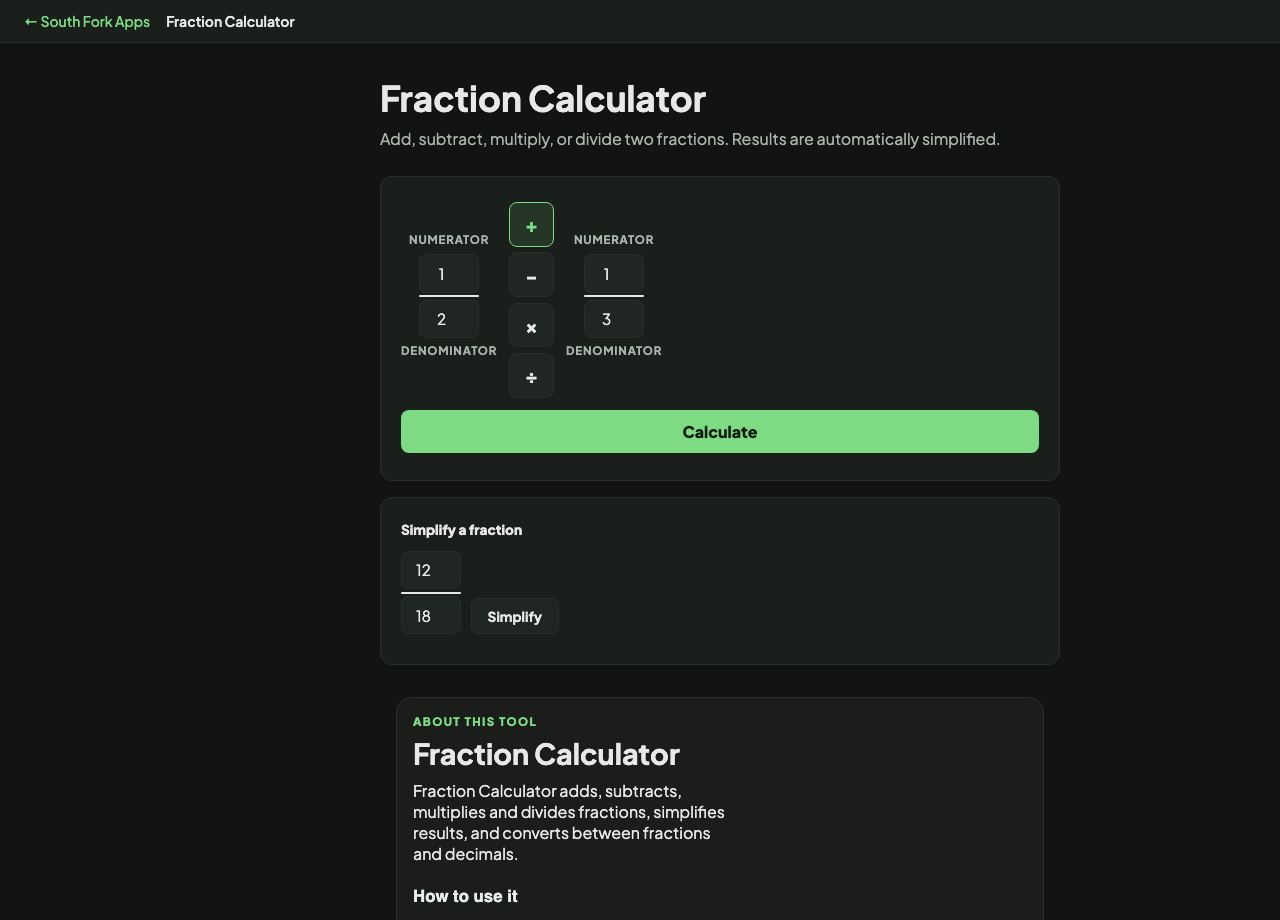 Fraction Calculator interface preview