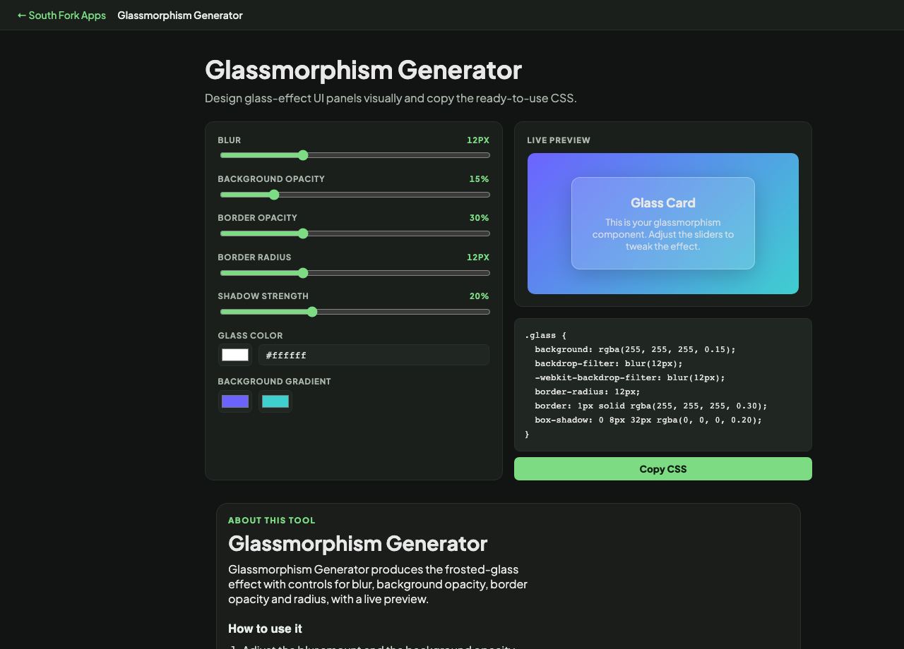 Glassmorphism Generator interface preview
