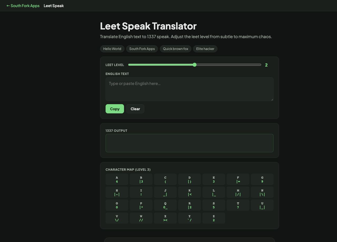 Leet Speak Translator interface preview