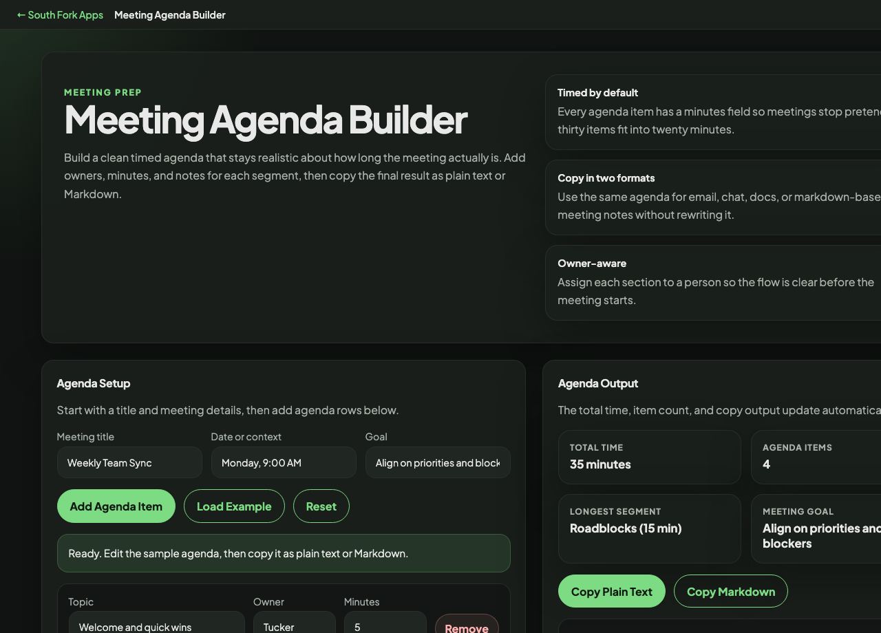 Meeting Agenda Builder interface preview