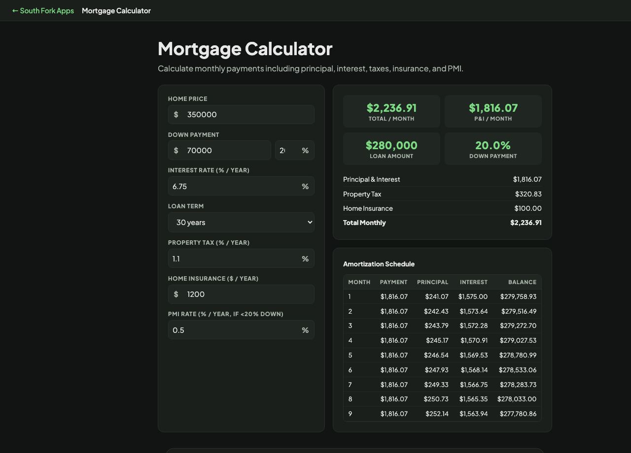 Mortgage Calculator interface preview