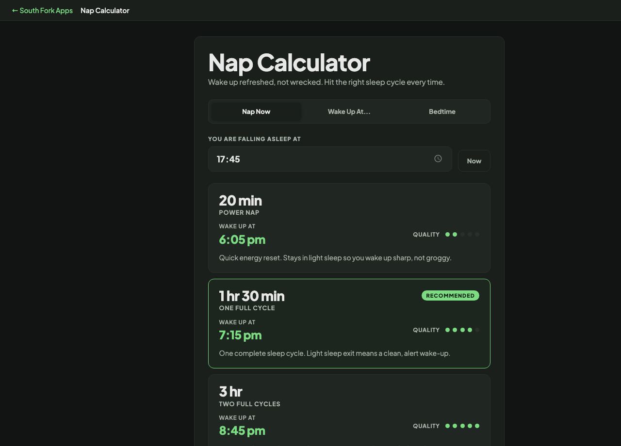 Nap Calculator interface preview