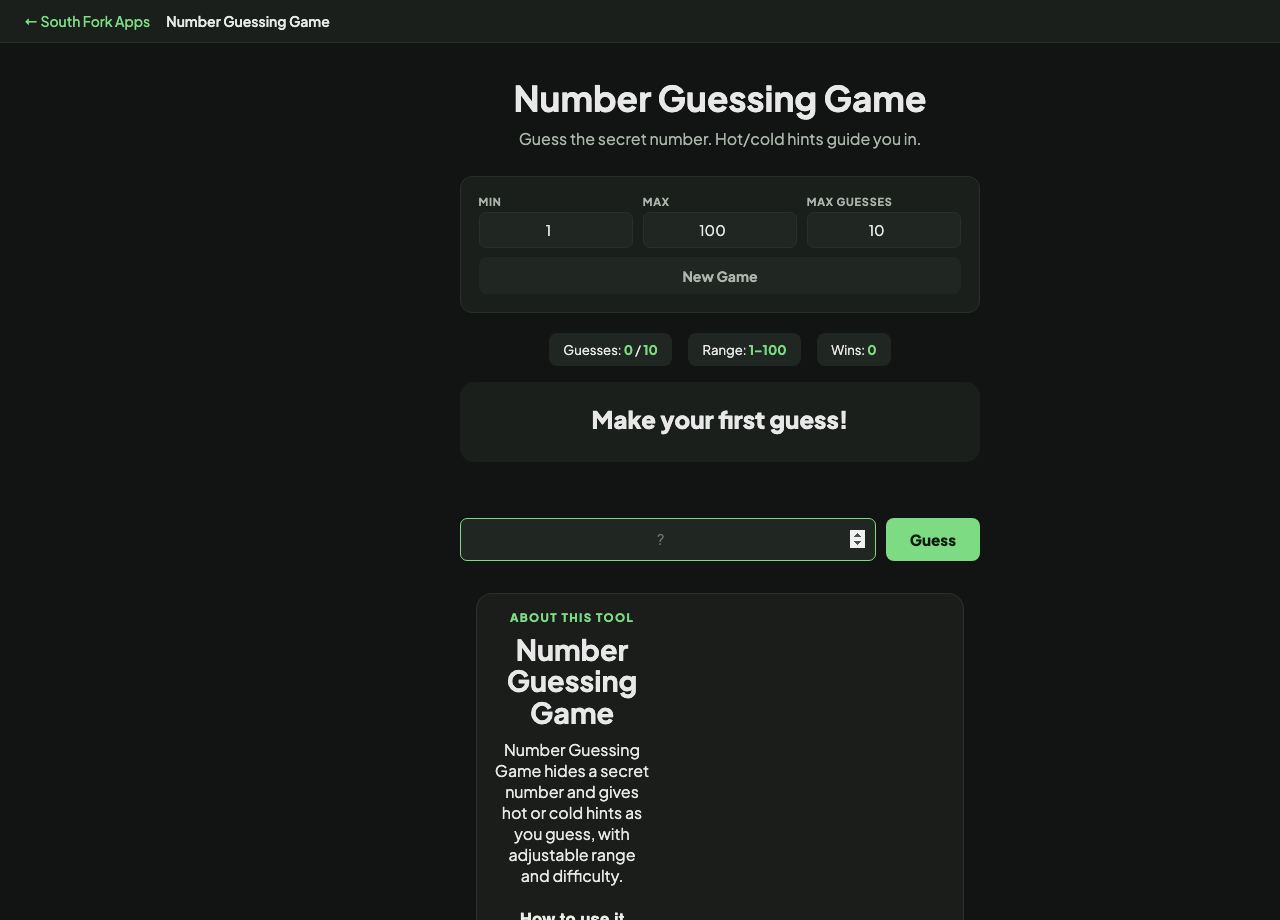 Number Guessing Game interface preview