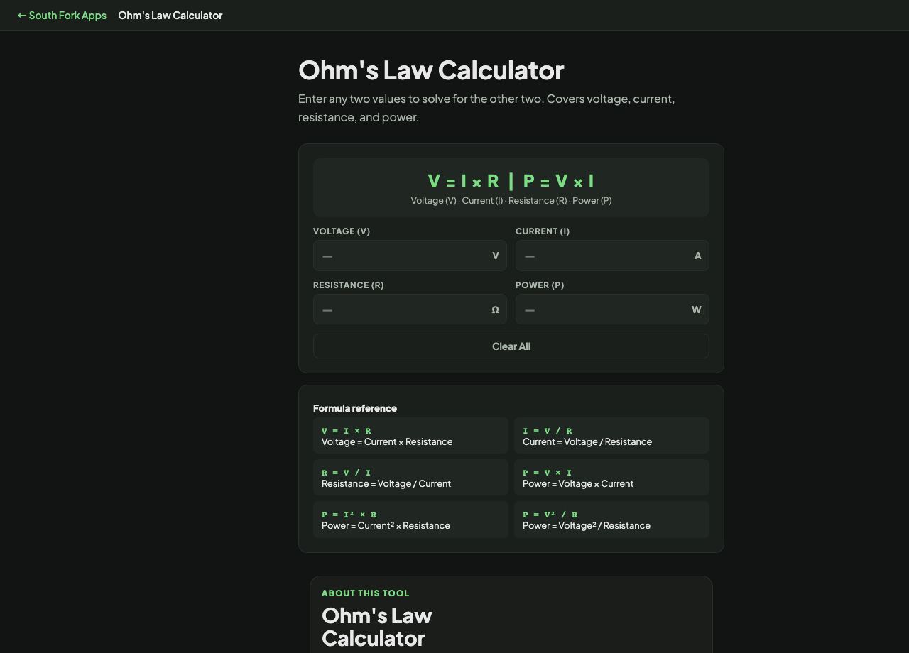 Ohm's Law Calculator interface preview