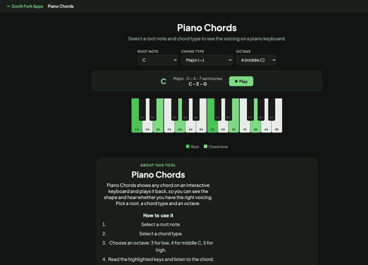 Piano Chords interface preview