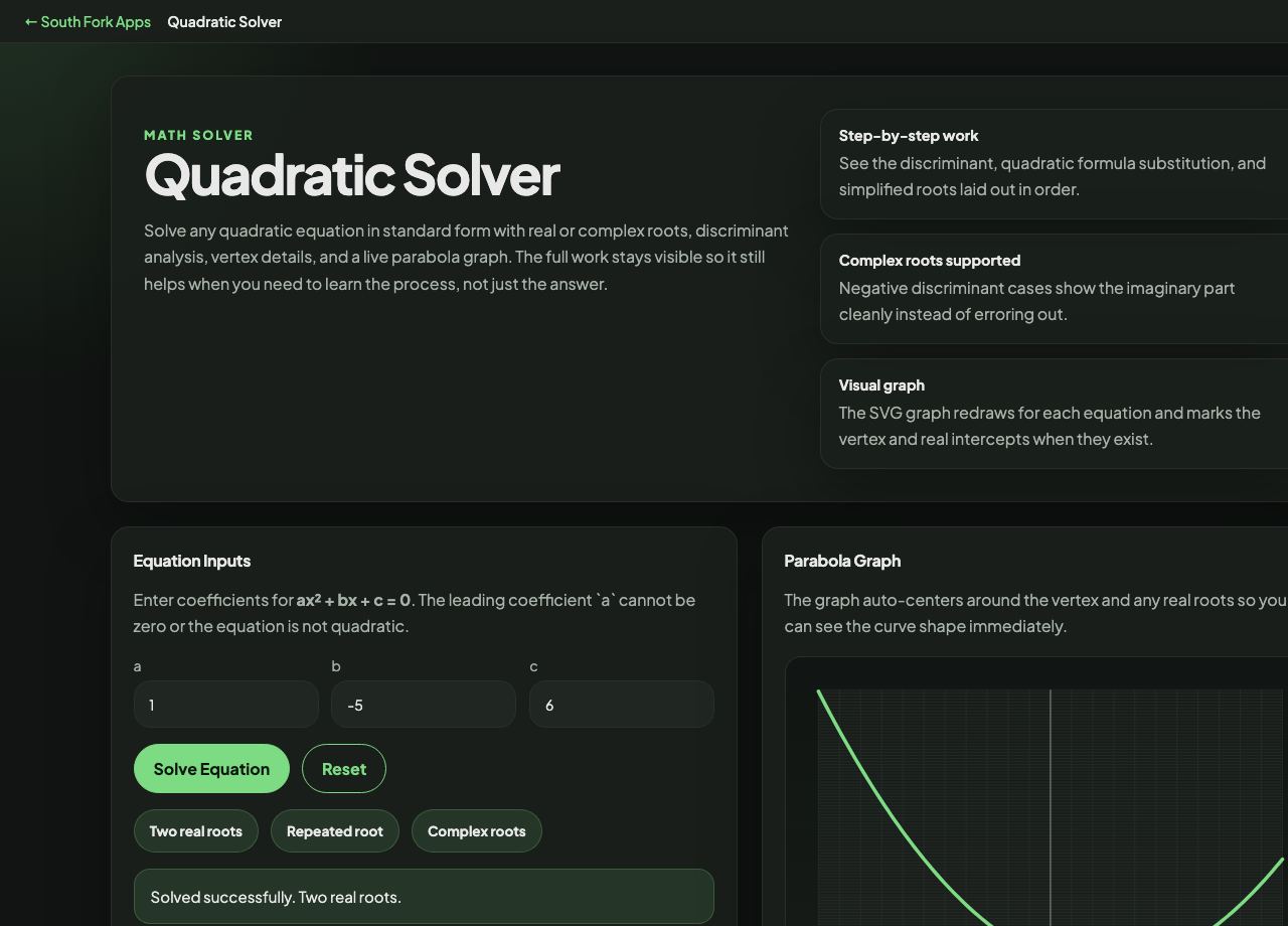 Quadratic Solver interface preview