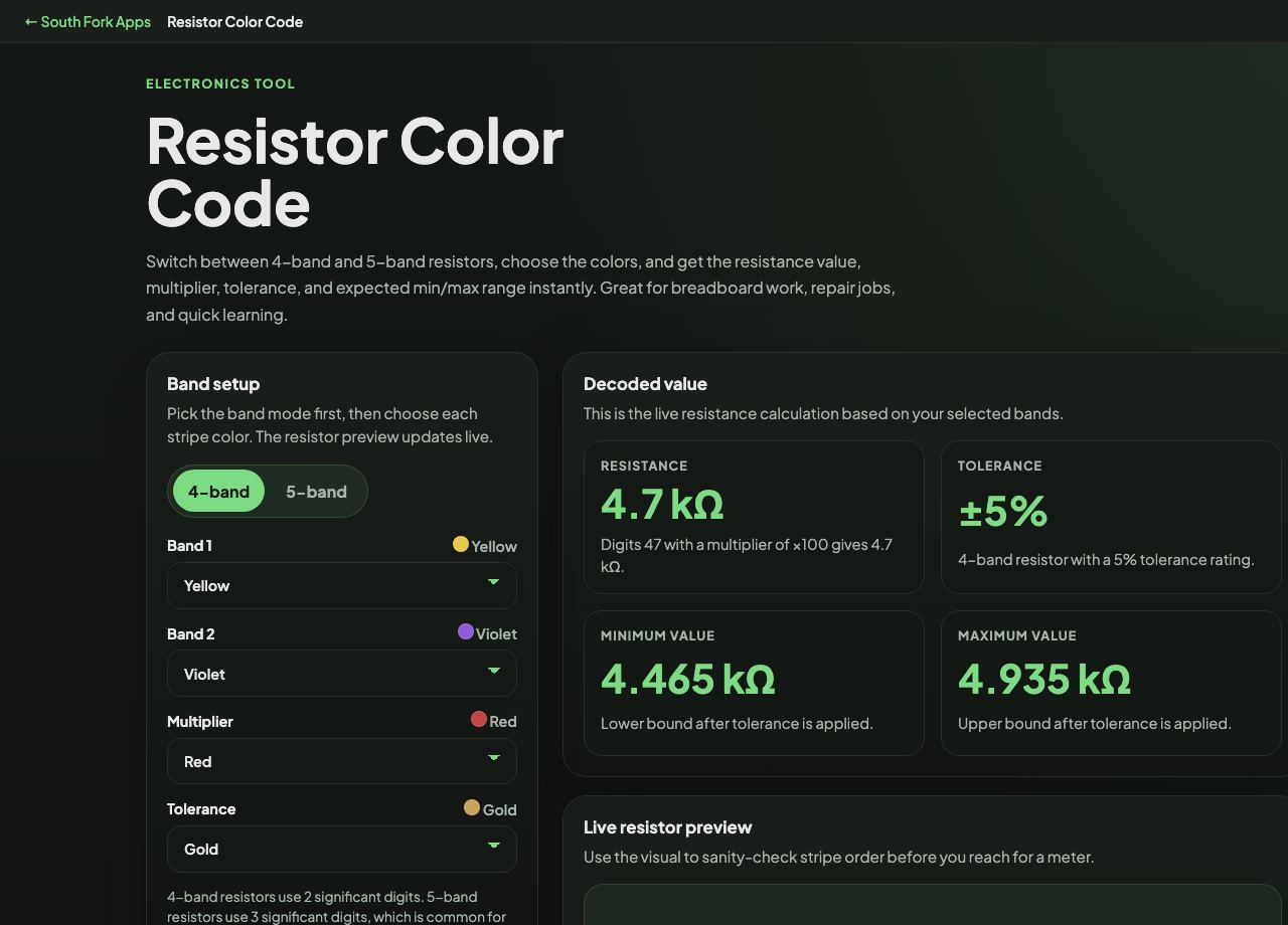 Resistor Color Code interface preview