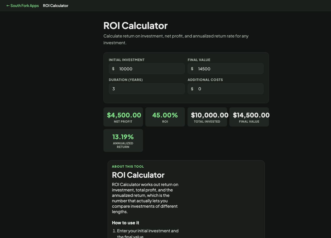 ROI Calculator interface preview