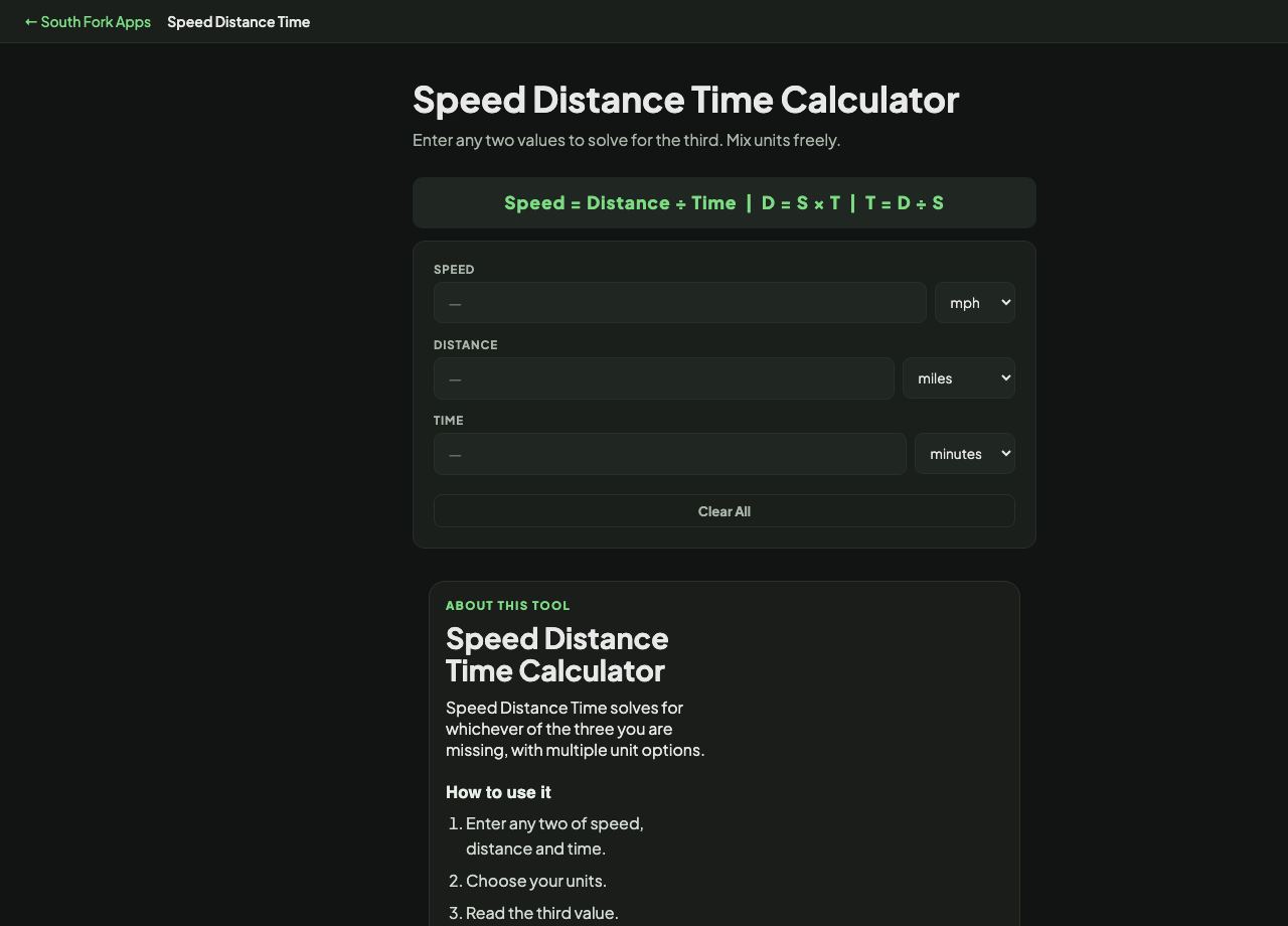 Speed Distance Time Calculator interface preview