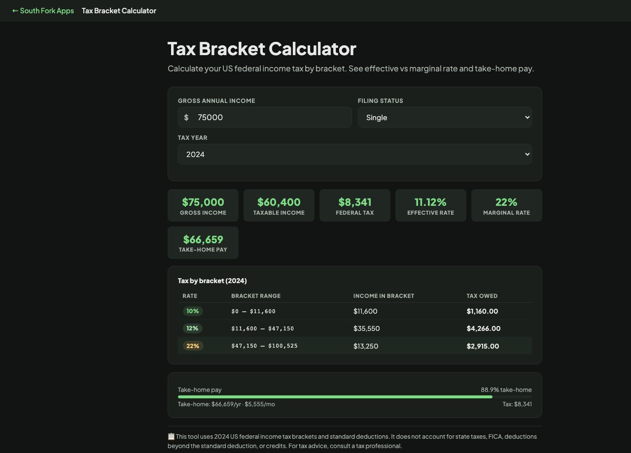 Tax Bracket Calculator interface preview