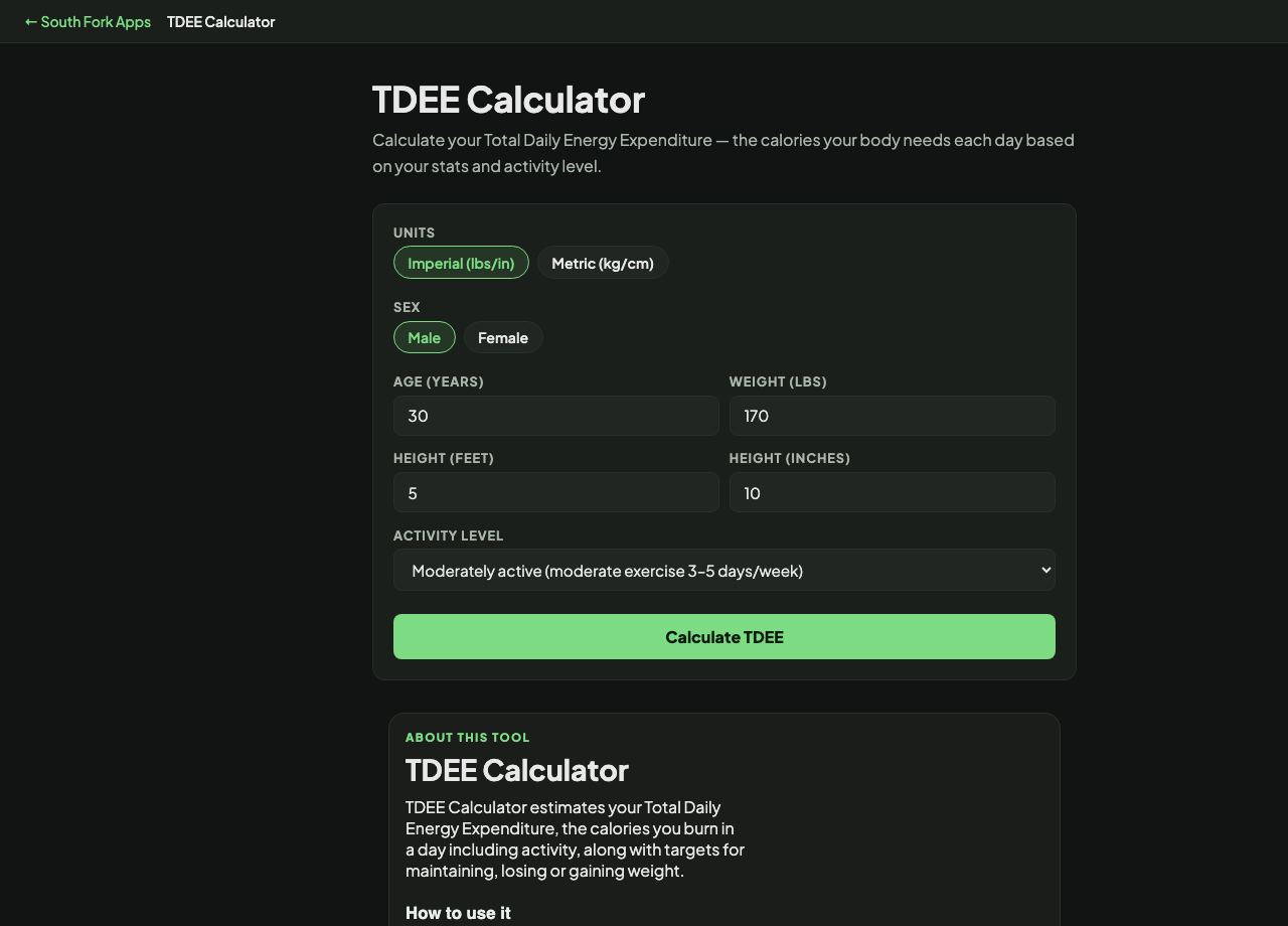 TDEE Calculator interface preview
