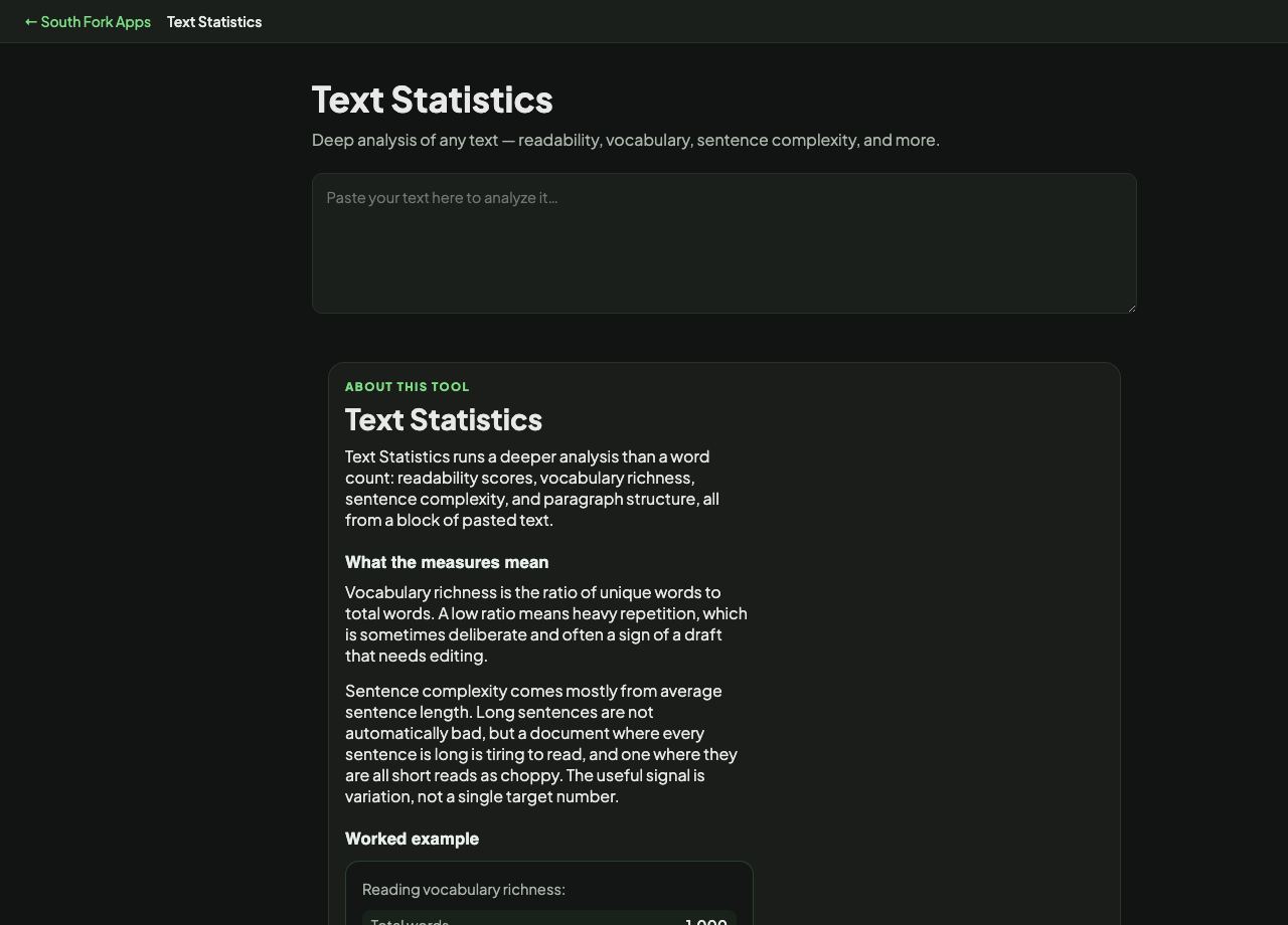 Text Statistics interface preview