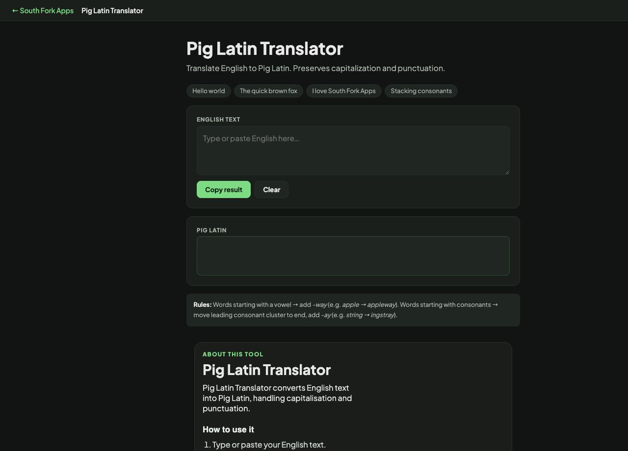 Pig Latin Translator interface preview