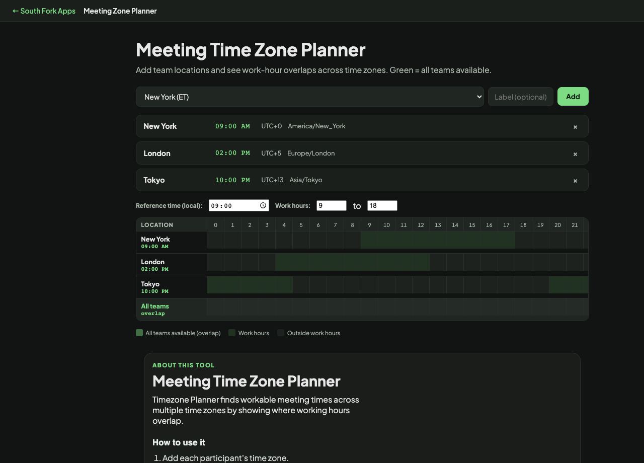Meeting Time Zone Planner interface preview