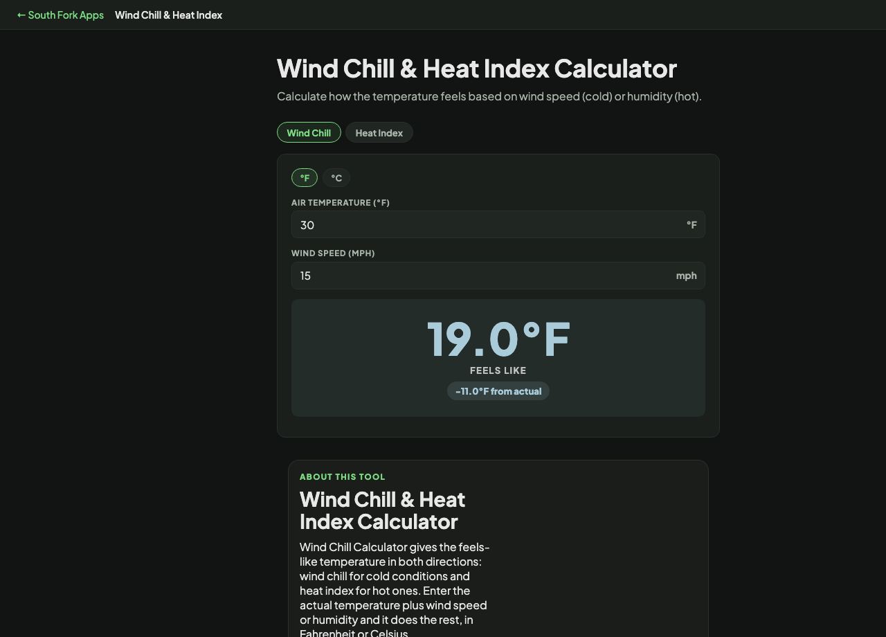 Wind Chill & Heat Index Calculator interface preview